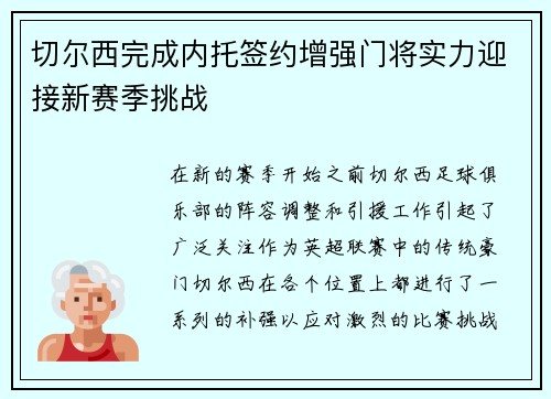 切尔西完成内托签约增强门将实力迎接新赛季挑战
